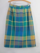 Vtg Avoca Collection Womens S Blue Tan Tartan Plaid Wool Skirt Ireland Lined