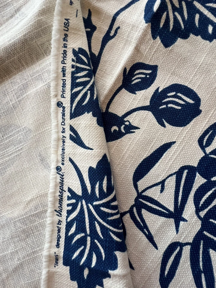 DURALEE~ THOMAS PAUL~IMARI FLORAL BIRDS~COBALT BLUE~ 39" W X 55" L - Image 3 of 4