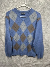 Hawick Knitwear Sweater Mens Large Wool Blue Gray Argyle Preppy Classic Dad Gift