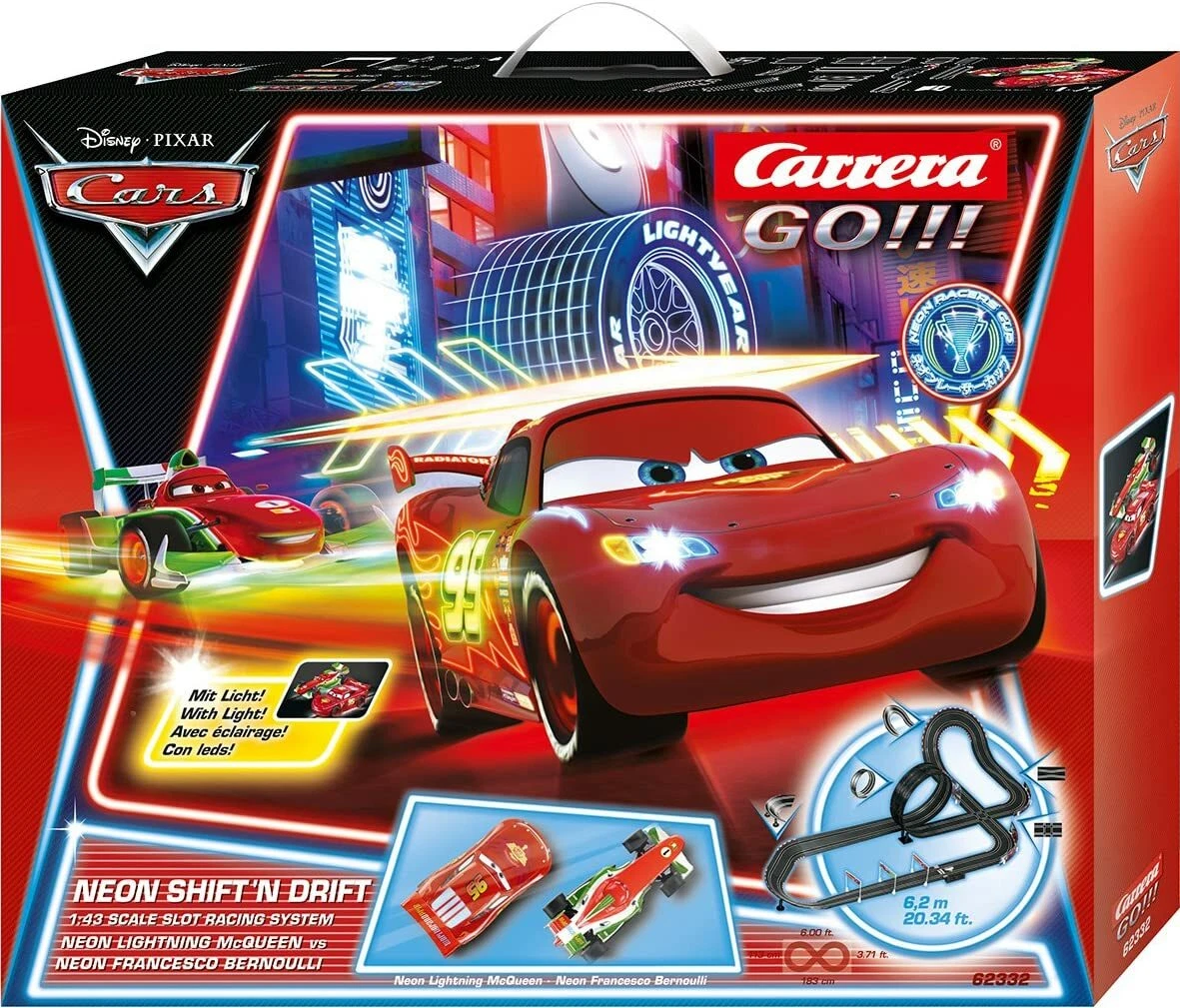 Circuit voitures Carrera Piste de jouet électrique Disney Cars Neon Nights  Go!!!