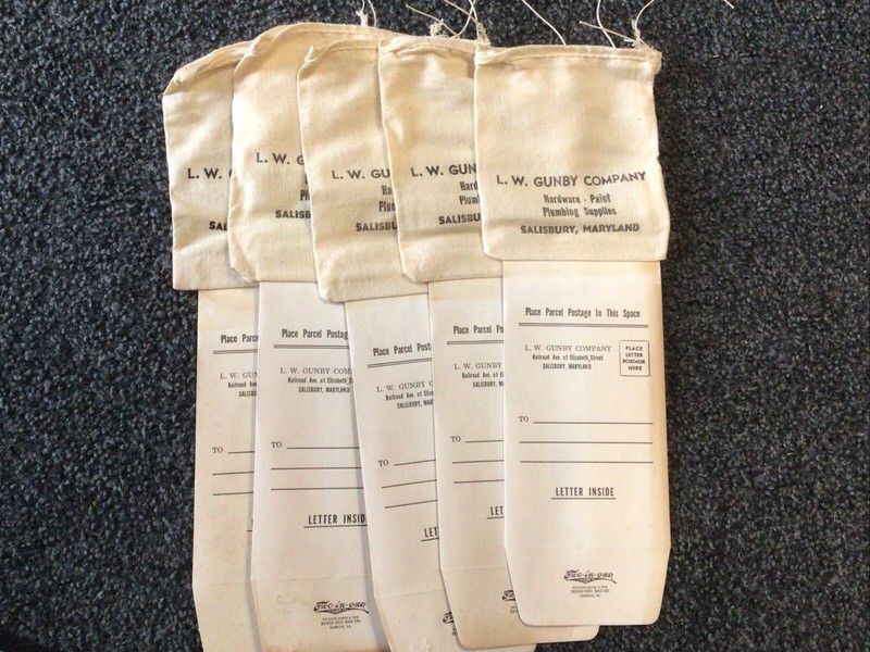 Lot Of 5 L.W. Gunby Company  Salisbury Md. Shipping Bags