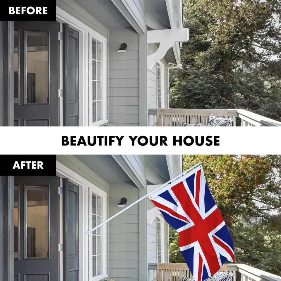 NUEVO G128 Bandera y asta de bandera del Reino Unido, poste blanco de 6 pies y bandera impresa de 3x5 pies Foto 3 de 4