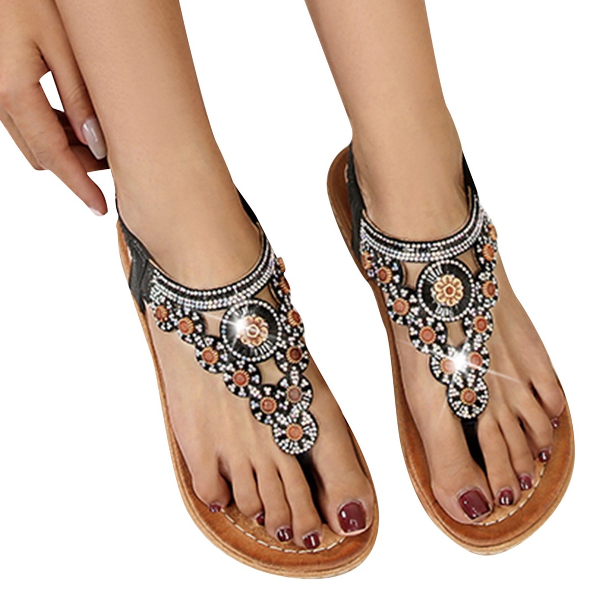 Summer Women Beach Comfortable Sandals Boho Wide Width Ladies - Main Image