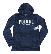 Polo Ralph Lauren Men's Navy POLO RL Logo Velvet Pullover Lounge Hoodie