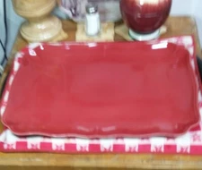 Stoneware Red Oval & Rectangular Serving Tray Set By Grestel Made In Portugal 