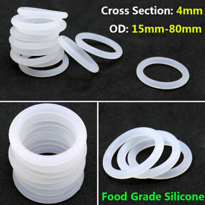 Cross Section 4mm O.D 15mm-80mm O Rings Seals Washers Food Grade Silicone White