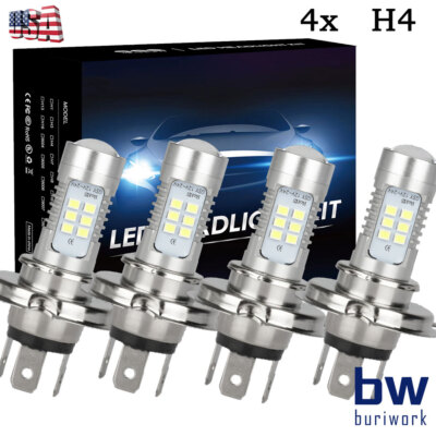 4PCS  H4 9003 Super White LED Headlight Bulb Conversion Kit 6000K High Low Beam