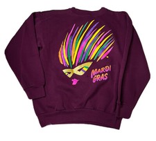 Vtg Mardi Gras Sweat Shirt XL Adult Large Tultex Neon Drag Mask Sangria Purple