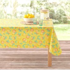 Heavy Duty Lined Summer Tablecloth 60 X 84 Citrus Fruit Vinyl Lemon PEVA Picnic