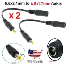 2pc 17cm 4.8x1.7mm Male Plug to 5.5x2.1mm Female Jack DC Power Adapter cable