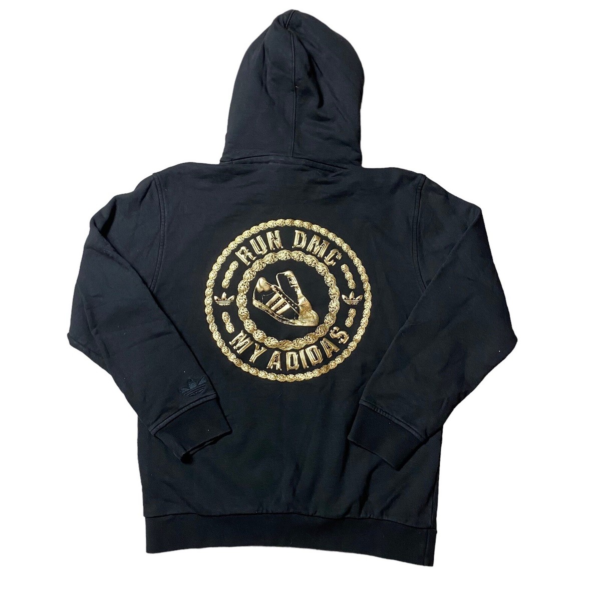 Adidas Run DMC Black Embroidered Gold Platinum Hoodie Adult Size