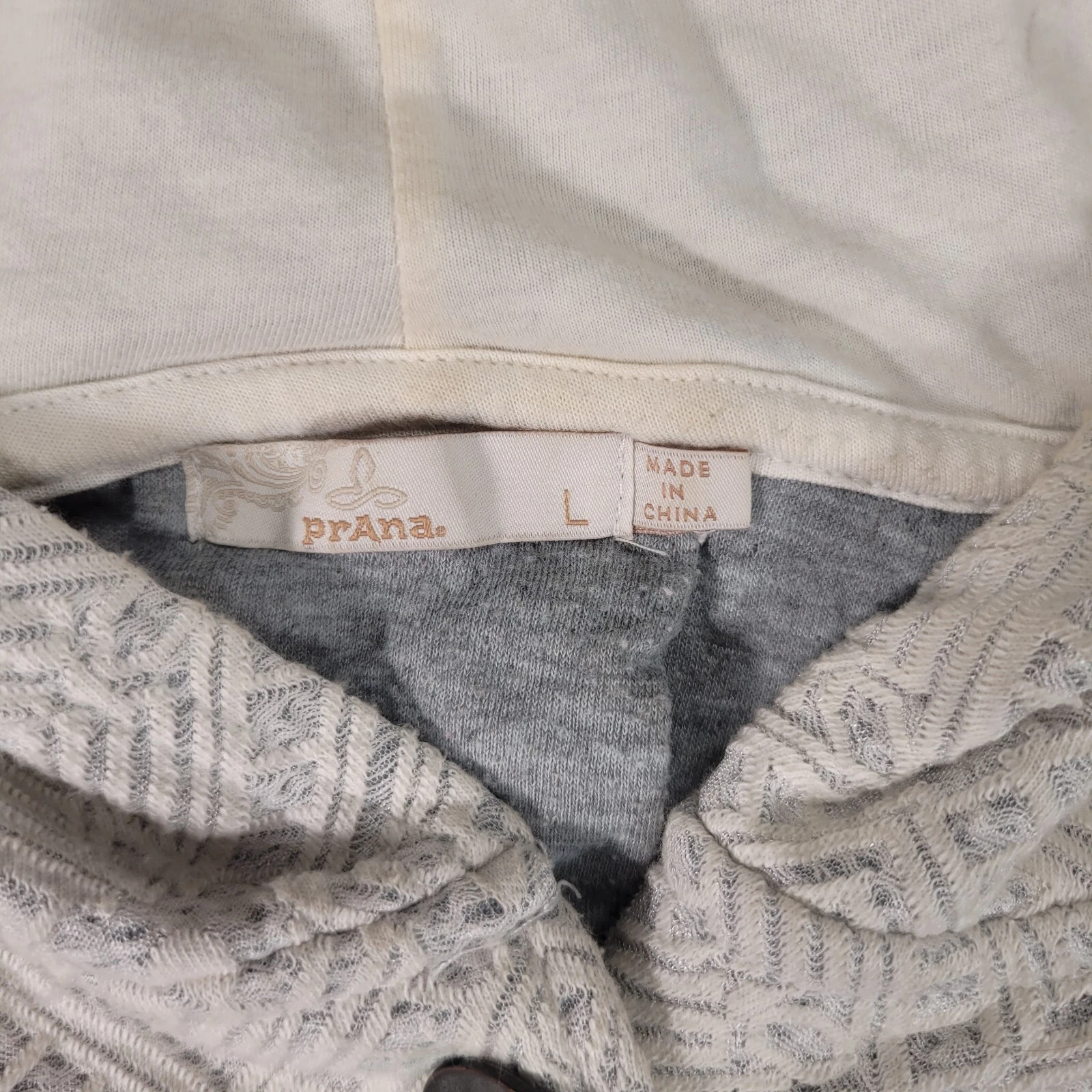 OFF WHITE prAna Giacca Donna Large Bianco Off Cappuccio Avvolgente Felpa Geometrica Gorpcore