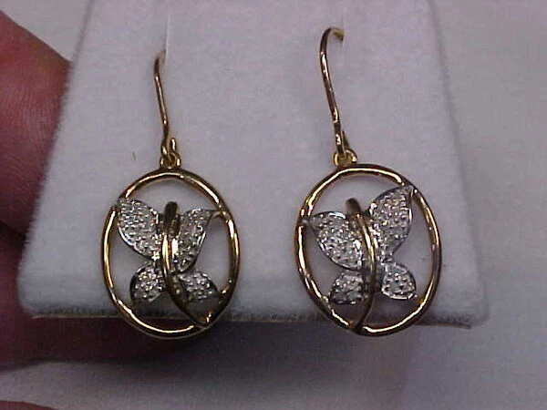 PENDIENTES MARIPOSA COLGANTES DIAMANTES CONJUNTO PAVÉ NATURAL PATRIMONIO 36 10K YG WG Foto 3 de 4