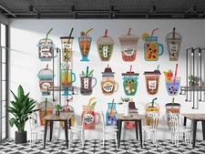3D Cold Drink Smoothie Bubble Tea Wallpaper Wall Mural Peel and Stick Wallpaper
