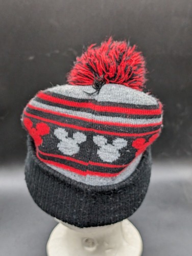 Disney Junior Mickey Mouse Patch Red & Black Pom Beanie Hat Toddler Size 2T-5T - Picture 2 of 3