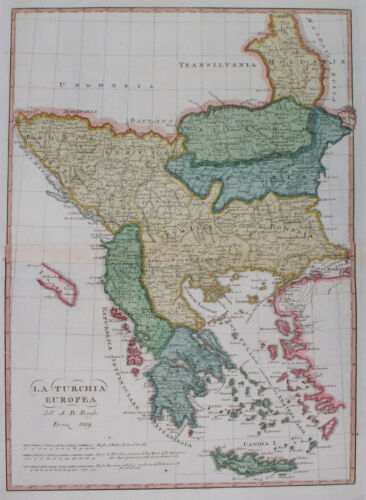 1819 rareXL ORIGINAL MAP SERBIA MOLDAVIA BULGARIA ROMANIA GREECE ZANTE BUCHAREST