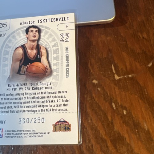 Nikoloz Tskitishvili 2002-03 Fleer Authentix Balcony Rookie RC #105 /250 - Picture 5 of 6