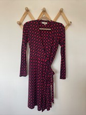 HOBBS Navy Blue Red Diamond Patterned Geo Wrap Jersey Dress, Size 8
