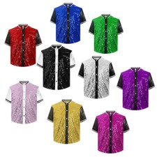 Kids Top Dress Up Tops Jazz T-shirt Sparkle Blouse Sequins Shirts Performance