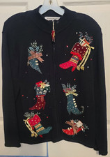 Very Nice VTG Heirloom Collectibles Christmas Cardigan Black SZ Med