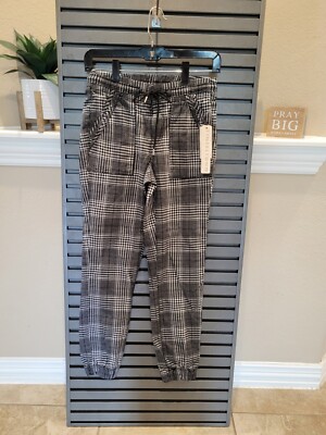 Tinseltown denim couture jogger dress pants Black /White Plaid Pants Size XS NWT