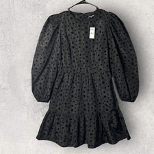 Express Mini Dress Womens XS Black Polka Dot Long Sleeve Ruffle Hem NEW