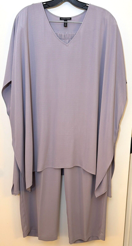 Eileen Fisher Misty Lilac Boxy Top & Straight Pants Silk Crepe Georgette L/XL - Picture 2 of 14