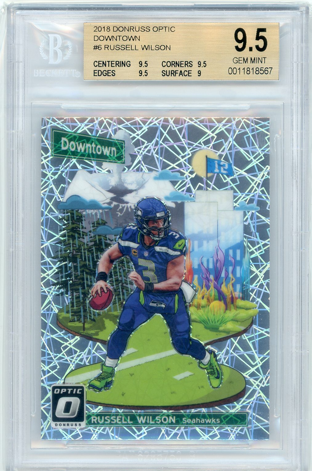 2018 Donruss Optic Downtown #6 Russell WIlson BGS 9.5