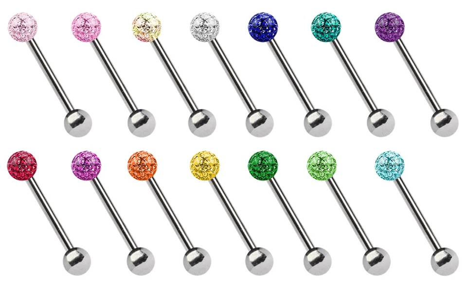 Titan Piercing Lingua Gioiello Spina IN 1,6mm Con 5mm Multi Glitter Epoxy Sfera - Immagine 2 di 3