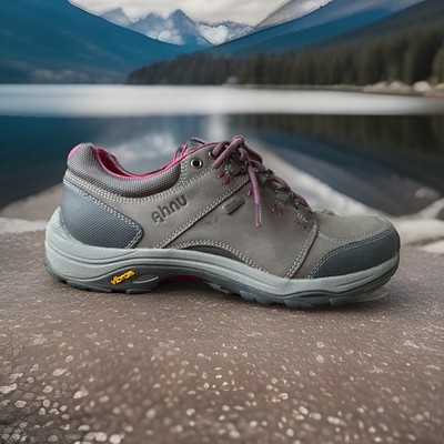 Ahnu by Teva Gray/Purple Lace-Up Low Top Hiking Walking Sneakers Rubber Outsole