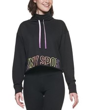 DKNY SPORT Women's Ombre Logo Funnel-Neck Raw Edge Sweatshirt L NEW 60 DP2T8651