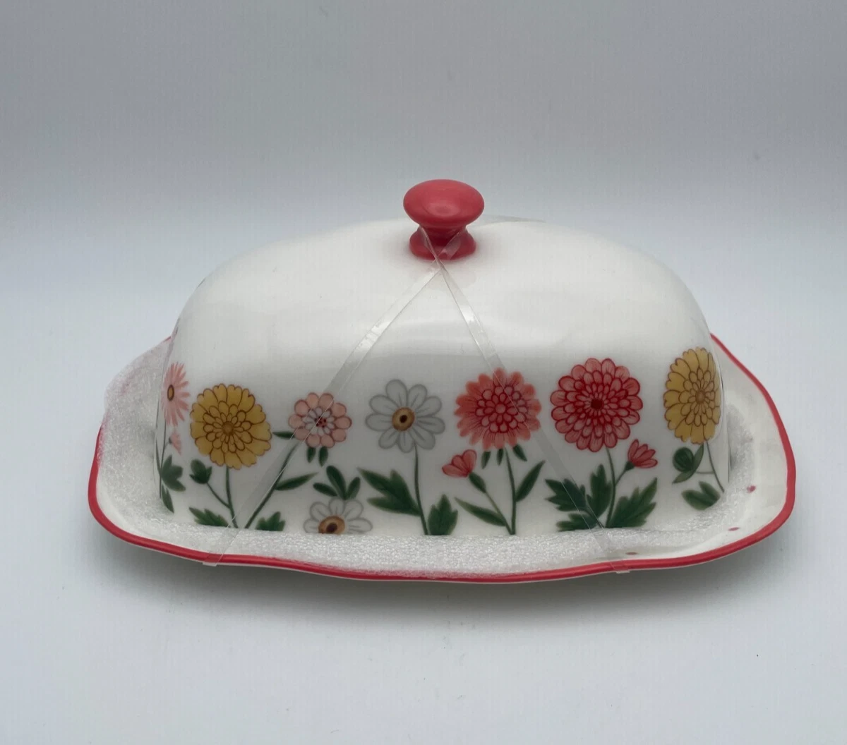 Potter’s Studio Covered Butter Dish Keeper Ceramic Flowers Design New B97