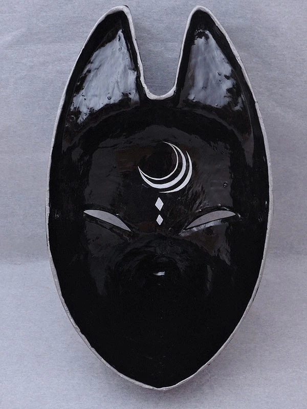 Japanese Ancient Kitsune Fox Mask -Yoiyami- Hand Painted Komendo Black JAPAN New - Image 4 of 4