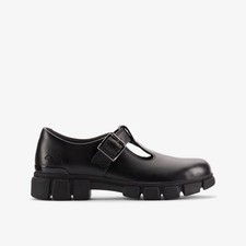 Clarks Girls Evyn Bar Kid Black Leather T Bar Shoes,School Shoes Leather School