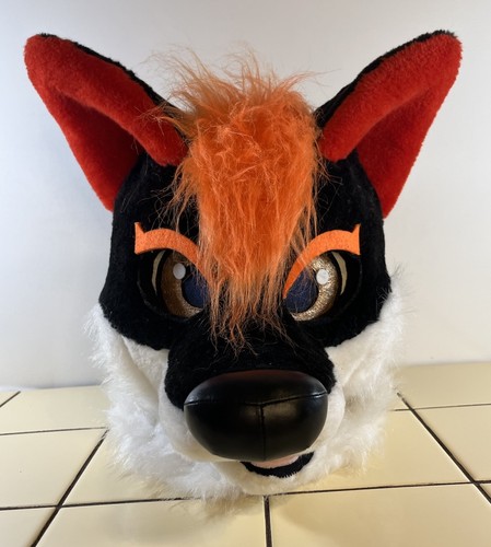 Handmade Fox Fursuit Head Black White Orange Cosplay Mascot Costume One Size