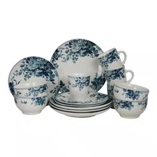 16-Piece Traditional Blue Stoneware Dinnerware Set Service for 4