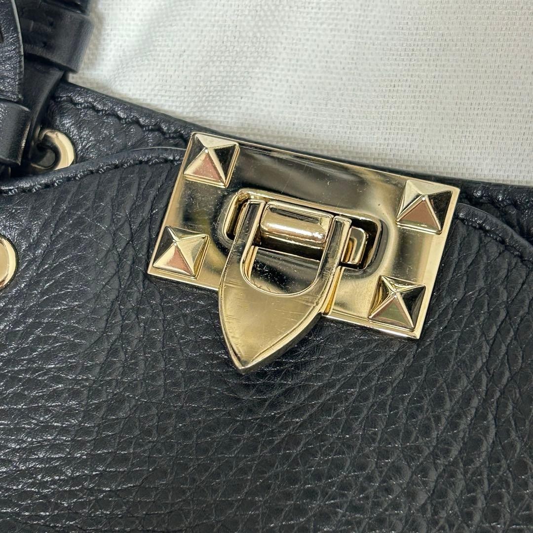 VALENTINO Women Rockstud 2Way Shoulder Hand bag Calfskin Leather Black Gold thumbnail 10
