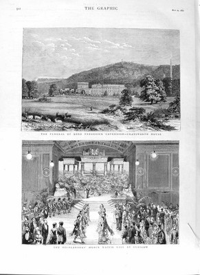 Alter antiker Druck 1882 Funeral Lord Cavendish Chatsworth Highlanders Ball 19.
