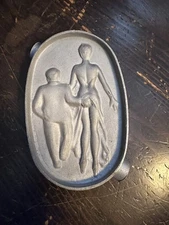 Vintage Metal Ashtray Risque Oh! Double-Sided Man Grabbing Lady Made In Japan