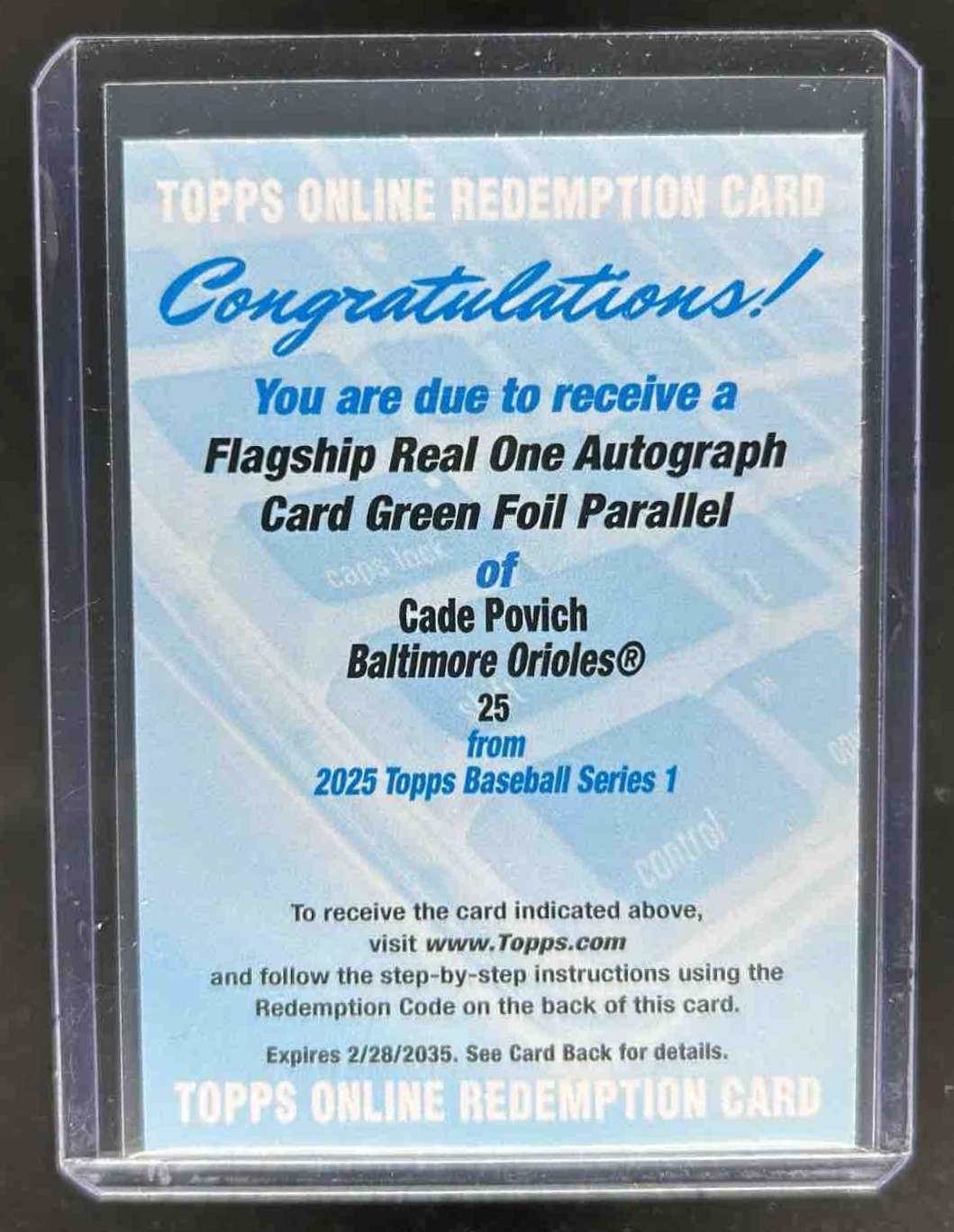 2025 Topps Cade Povich Real One Auto Green Foil RC #/99 Orioles