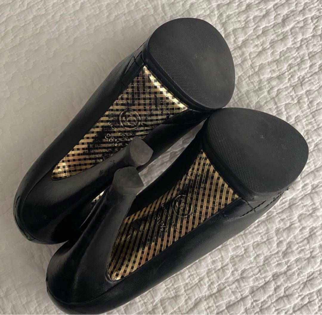 Chanel Thick Heel Pumps Black Leather With Coco Mark Size 36.5 US Abt6.5 Women thumbnail 9