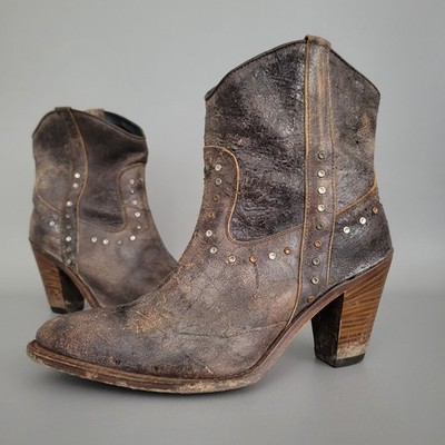 Vintage Frye Womens 8M Cowboy Western Distressed Leather Boots Galaxy Studded 