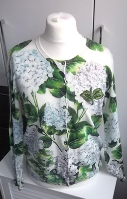 Damen edle Strickjacke Langarm 75% Seide grün/weiß von ''nice conn.'' Gr. L neuw.