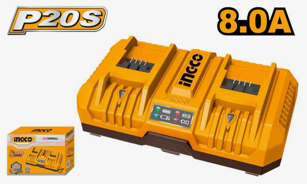 INGCO Battery Charger 8.0Ah Dual Port P20S Lithium-Ion Superfast Charging