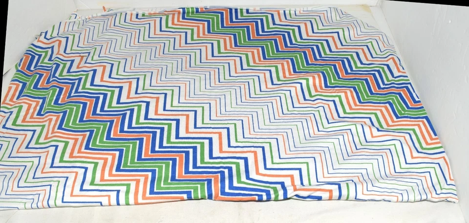 Vintage Blue Orange White Chevron Design Polyester Fabric 44 x 1 yd 22" - Image 4 of 4