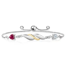925 Silver and 10K Yellow Gold Bracelet Created Ruby Moissanite (1.12 Cttw) and