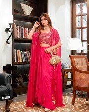 BOLLYWOOD DESIGNER PARTY BLOUSE SHRUG DHOTI SKIRT INDO WESTERN READYMADE EID