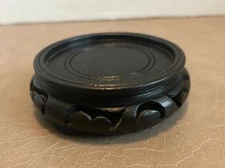 Asian Carved Wood Display Pedestal Stand Black Base Vtg 3” inset