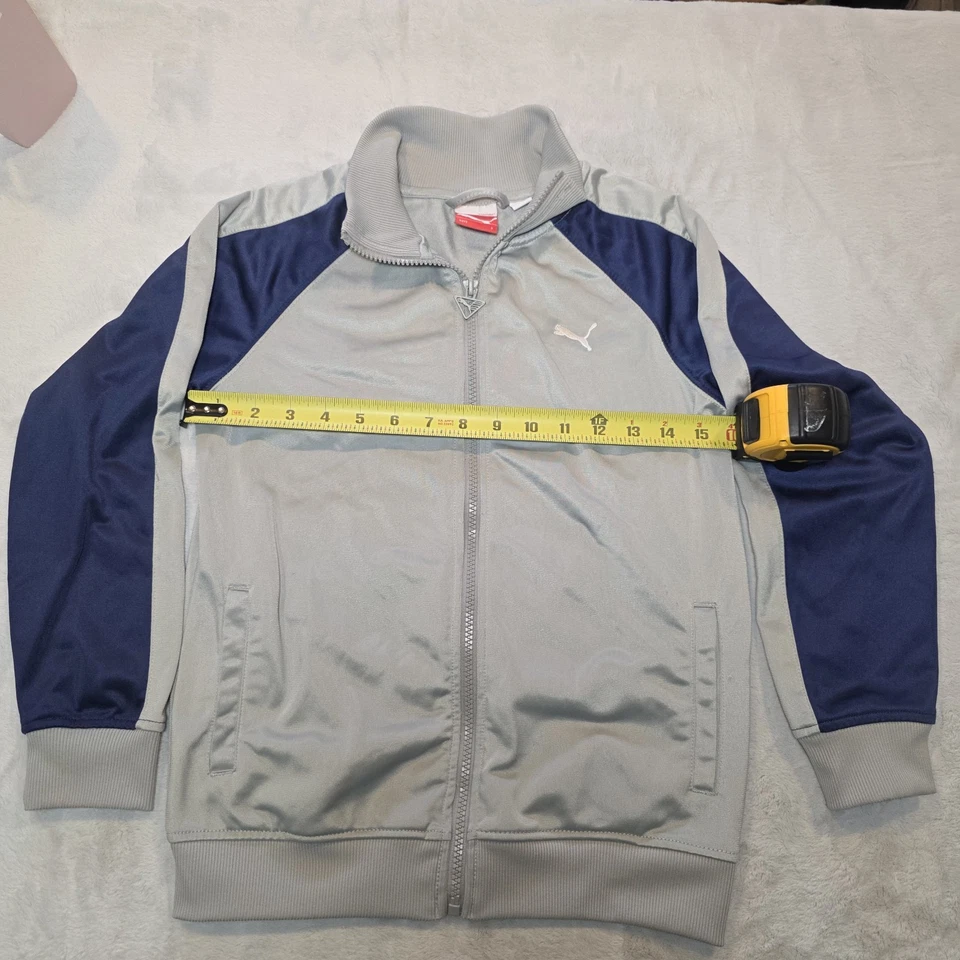 Puma size S Kids Track Jacket Blue Grey Retro VTG Full Zipper Windbreaker - Image 3 of 4