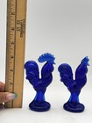 Pair Vintage Cobalt Blue Glass Rooster Figurines Set 2 Mid Century Statues 4.5" — photo 9